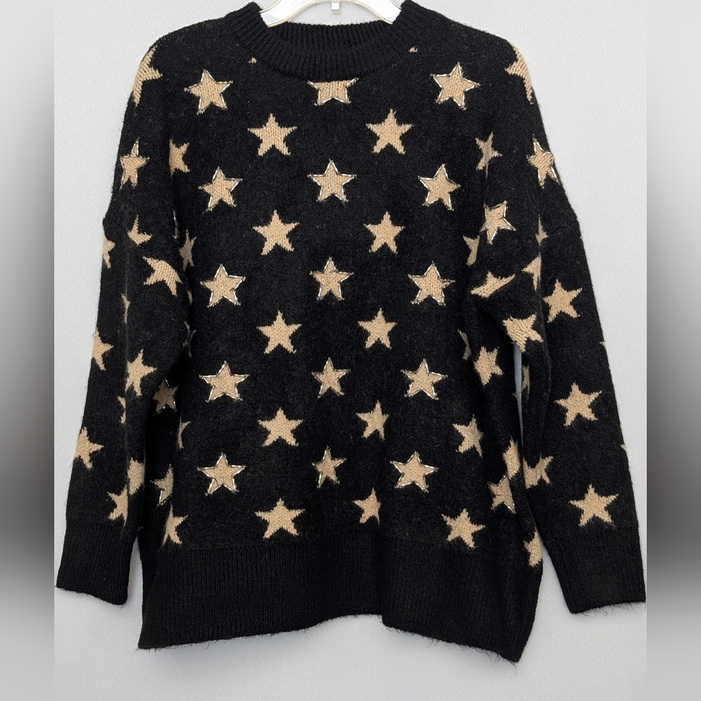 New Boutique Black Star Pattern Sweater Size Large - Picture 1 of 4